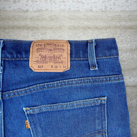 Vintage Orange Tab Levis 517 Jeans Bootcut Flared Fit Made in USA Dark Wash 90s - Picture 4 of 6
